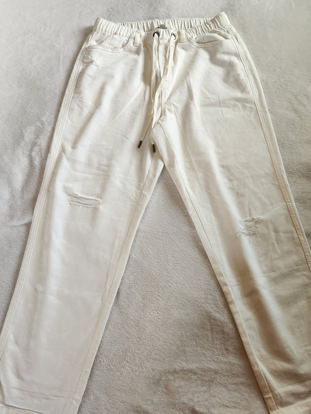 Aerie White Distressed Drawstring Pants Size Medium